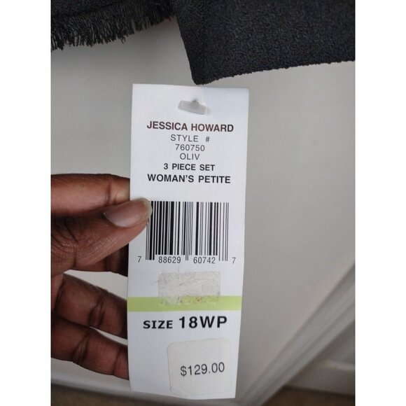 Jessica Howard Womens Size 18 Olive Green Blazer Jacket Fringe Trim Shoulder Pad - Picture 7 of 7